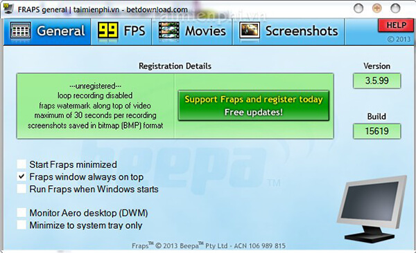 Download Fraps 3.5.99 – Phần mềm quay video game, chụp màn hình máy tính